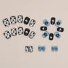 24 Pieces Black, White and Blue Sweet and Cool Short Love Flower Manicure, Autumn and Winter White Wearable Manicure, Cow Pattern Fake Nails