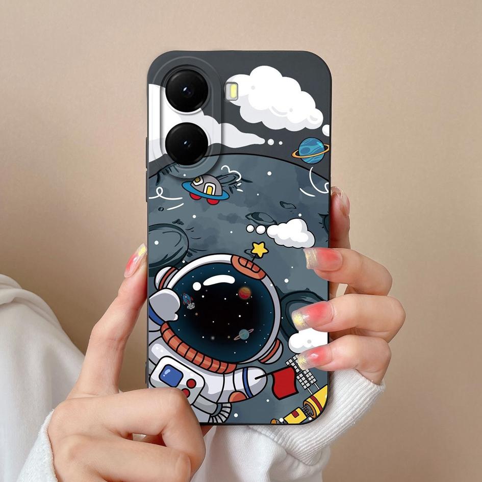 Krásný kreslený kryt s astronauty na telefon pro redmi 10 11 12 13 14C 14R měkký čtvercový tekutý silikonový protiskluzový kryt pro redmi 10 11 12 13 14C 14R
