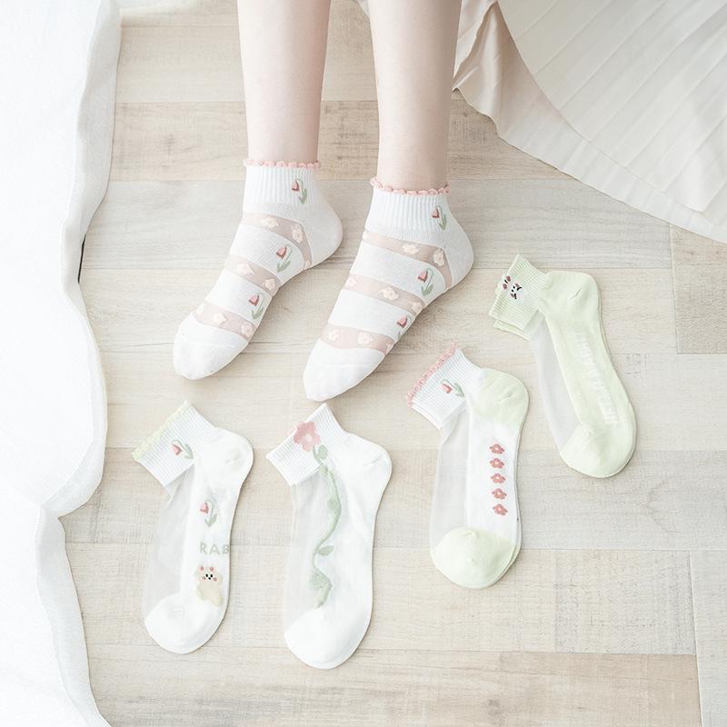 Summer Socks Women'S Boat Cotton Socks Breathable Crystal Stockings Pure Mesh Air-Conditioning Socks Shallow Mouth Invisible Socks