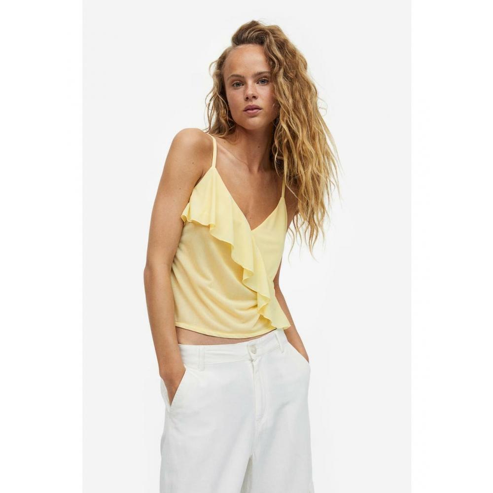 

H&M Flounce Detail Strap Top Light Yellow 1171522005