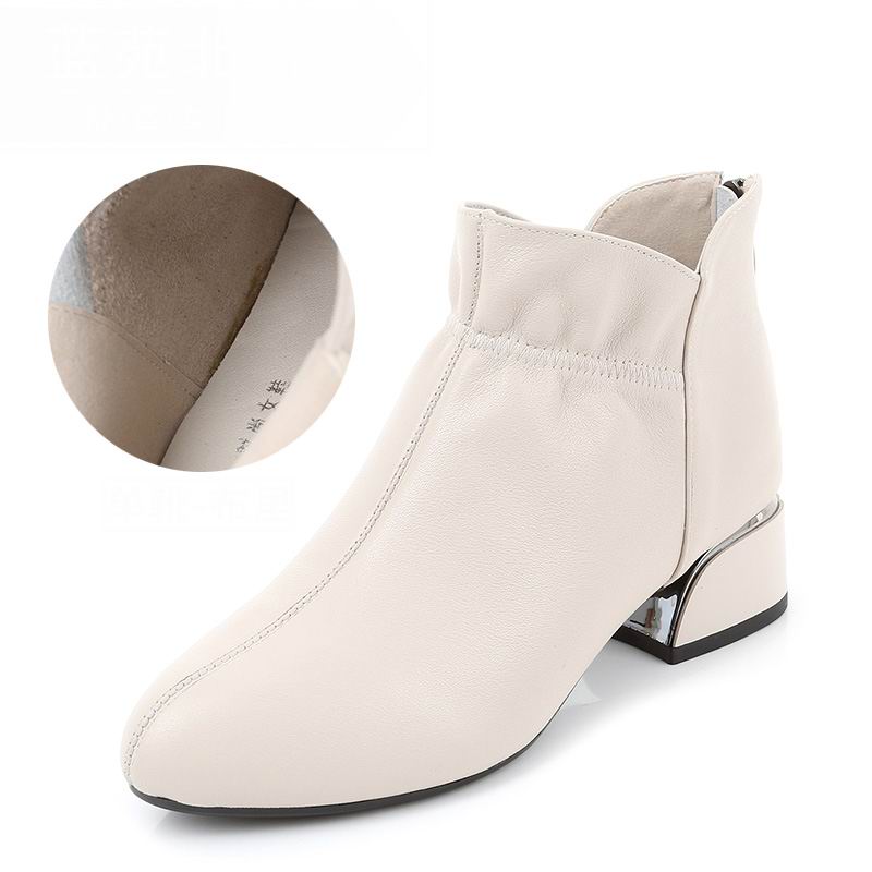 Modă GKTINOO Modă Piele Naturală Botine Femei Tocuri Groase Fermoar Vârf Ascuțit Toamnă Iarnă Pantofi Femei Talpă Moale Botine Scurte