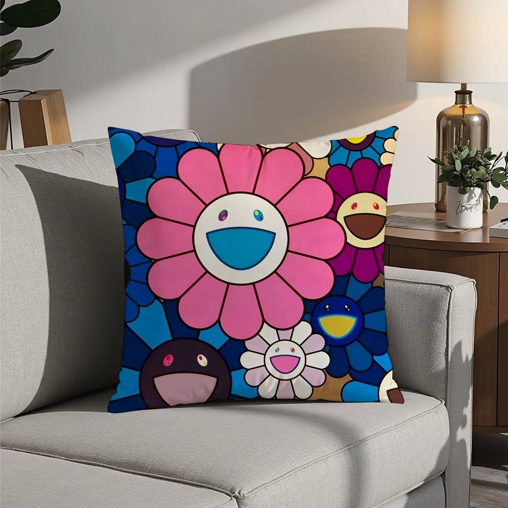Design Art Kawaii Flowers Pillow Case Square Double‑Sided Print Cushion Case For Sofa Home Bedchamber Decor Gift