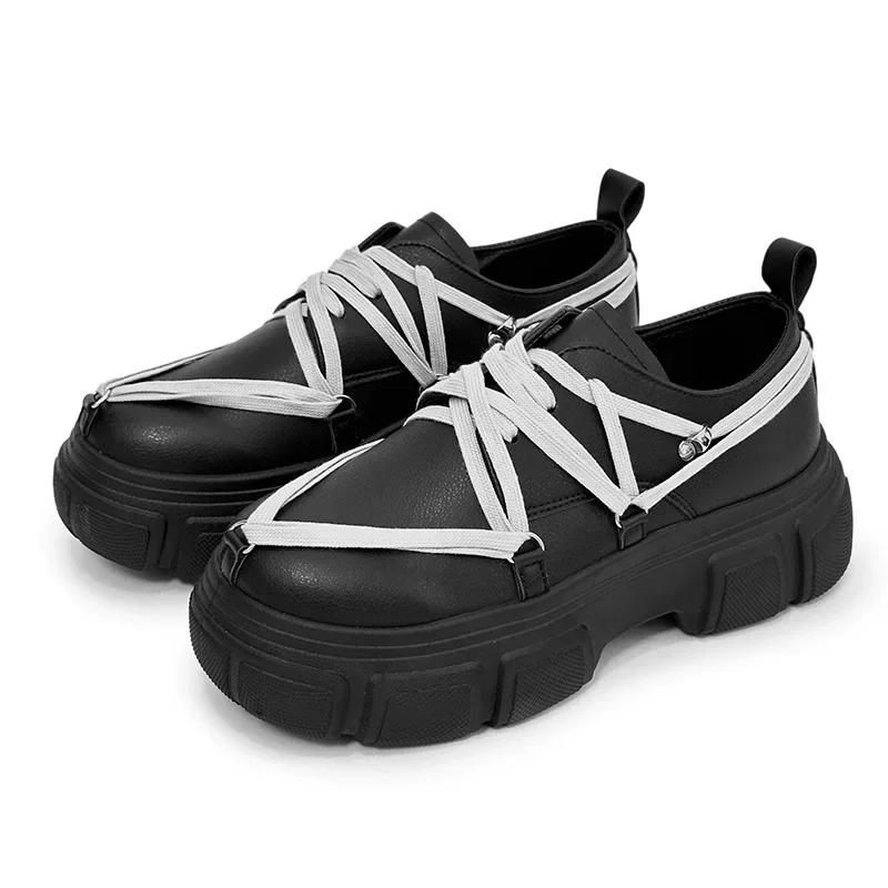Men Shoes Thick Sole Increased Height Autumn Casual Comfort Non Slip Outdoor Lace Up Platform Korean PU Leather Sneakers 2025