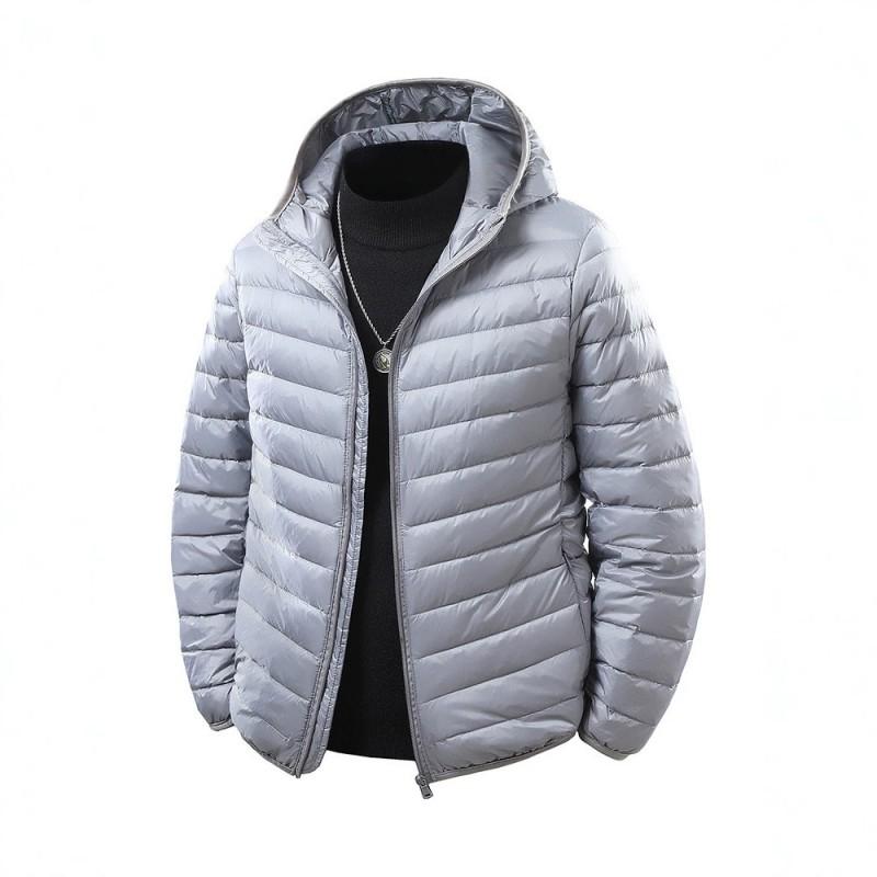 Mens Winter Down Jacket Plus Size Lightweight Warm Casual Trendy Stand Collar Hooded