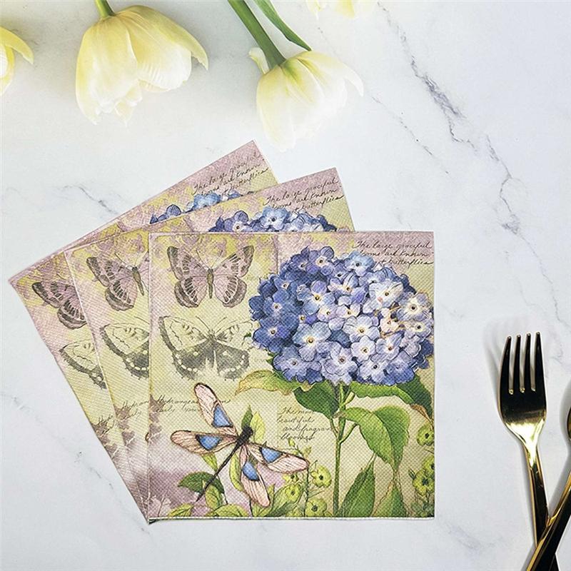 Good-Flower Butterfly Printed Paper Disposable Table Dinner Napkin 20Pcs/Pack 33X33cm Tissues