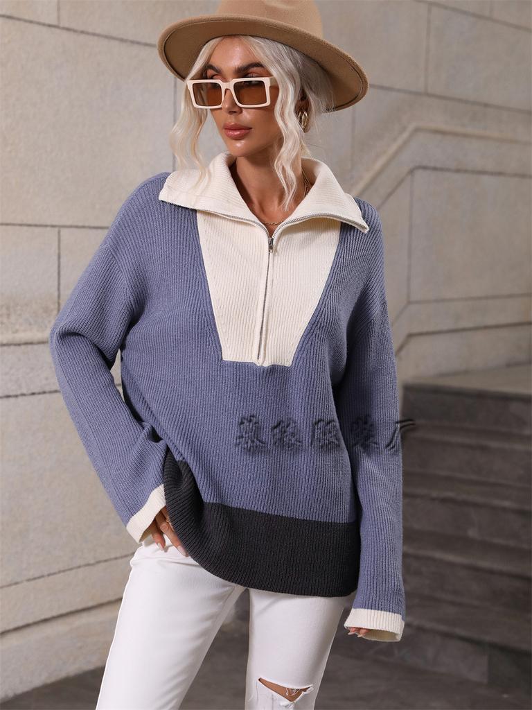 Autumn and winter pullover color matching knitting long-sleeved European and American autumn and winter knitting European and American