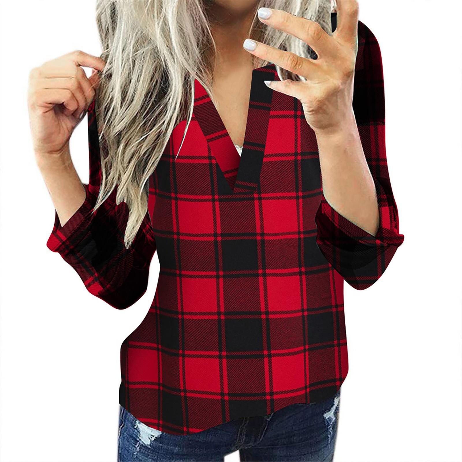 Women Casual Cotton Long Sleeve Plaid Shirt Women s Slim Jacket Shirt Top S красный