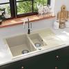 VidaXL Kitchen Sink Double Basin Drainer Inset Reversible with Mounting Hole for Tap and Dispenser 144858