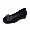 Single shoes women's early autumn new round head shallow mouth flats black sheepskin bow rhinestones