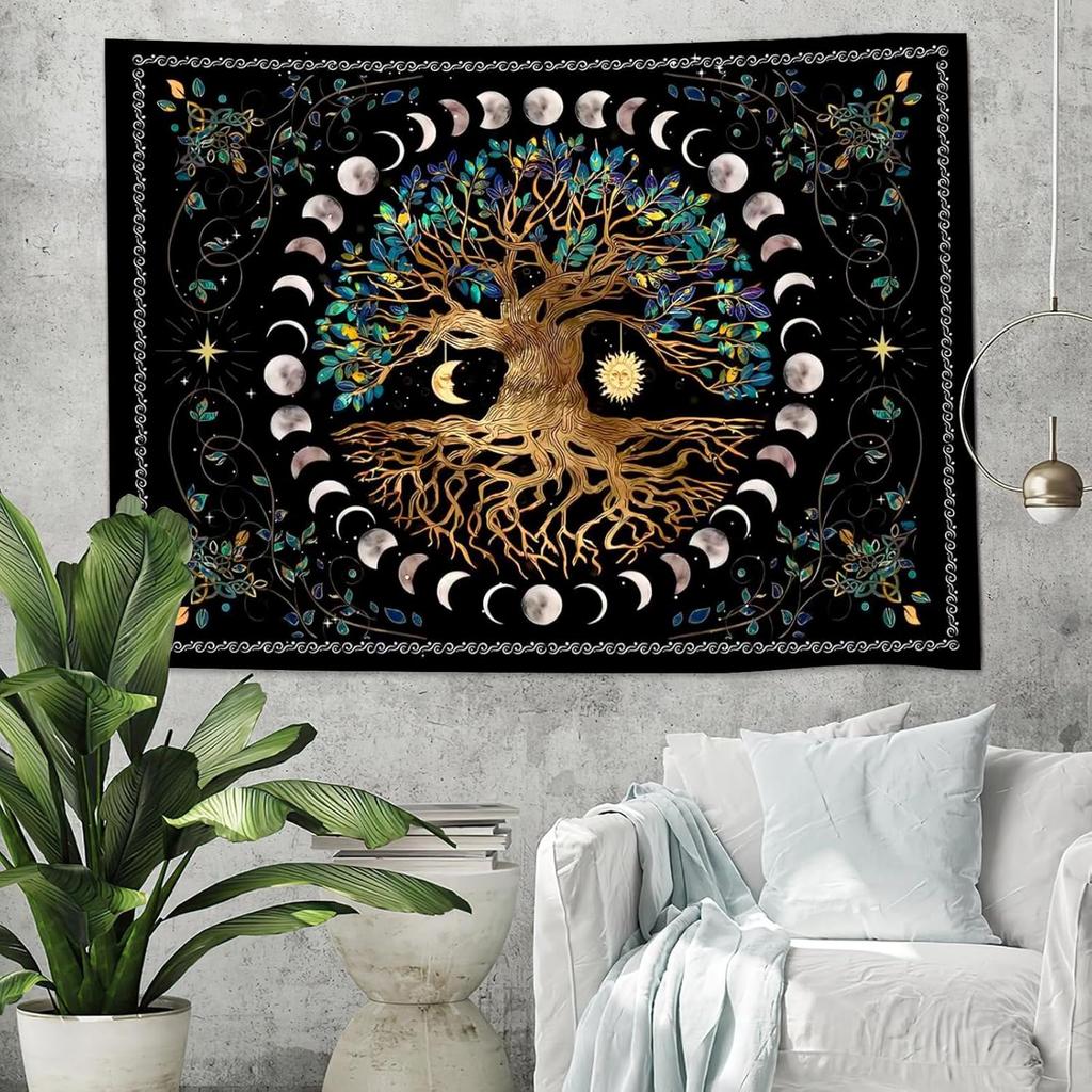 Dyshlynx Tree of Life Tapestry 59x51" Tapestry for Bedroom boho wall hanging Decor, Black Aesthetic Decoration for Living Room Ceiling Dorm Home Art