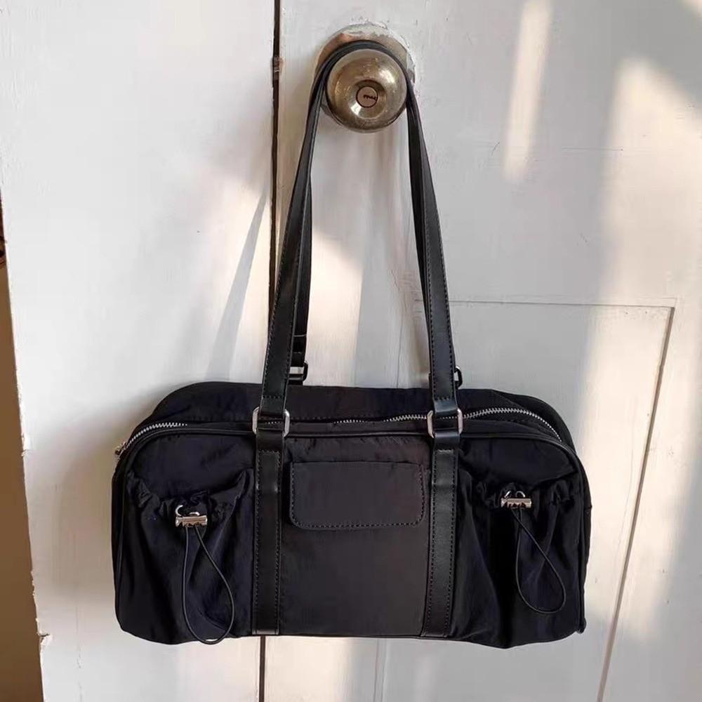 Chic Korean Style Pillow Shoulder Bag Large Capacity Vintage Nylon Underarm Bag Silver Commuting Y2K Women's Handbag Ladies