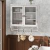 60CM Glass Door Vintage Double Door Wall Cabinet with Three Tiers of Storage with Towel Rack, for Bathroom, Kitchen,Dining Room, White Washed