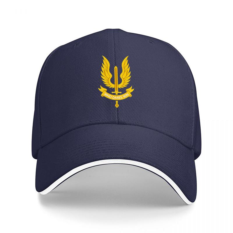 Golden Trident Wings Emblem Black Baseball Cap with White Trim Classic Fit Adjustable Hat for Unisex and Women