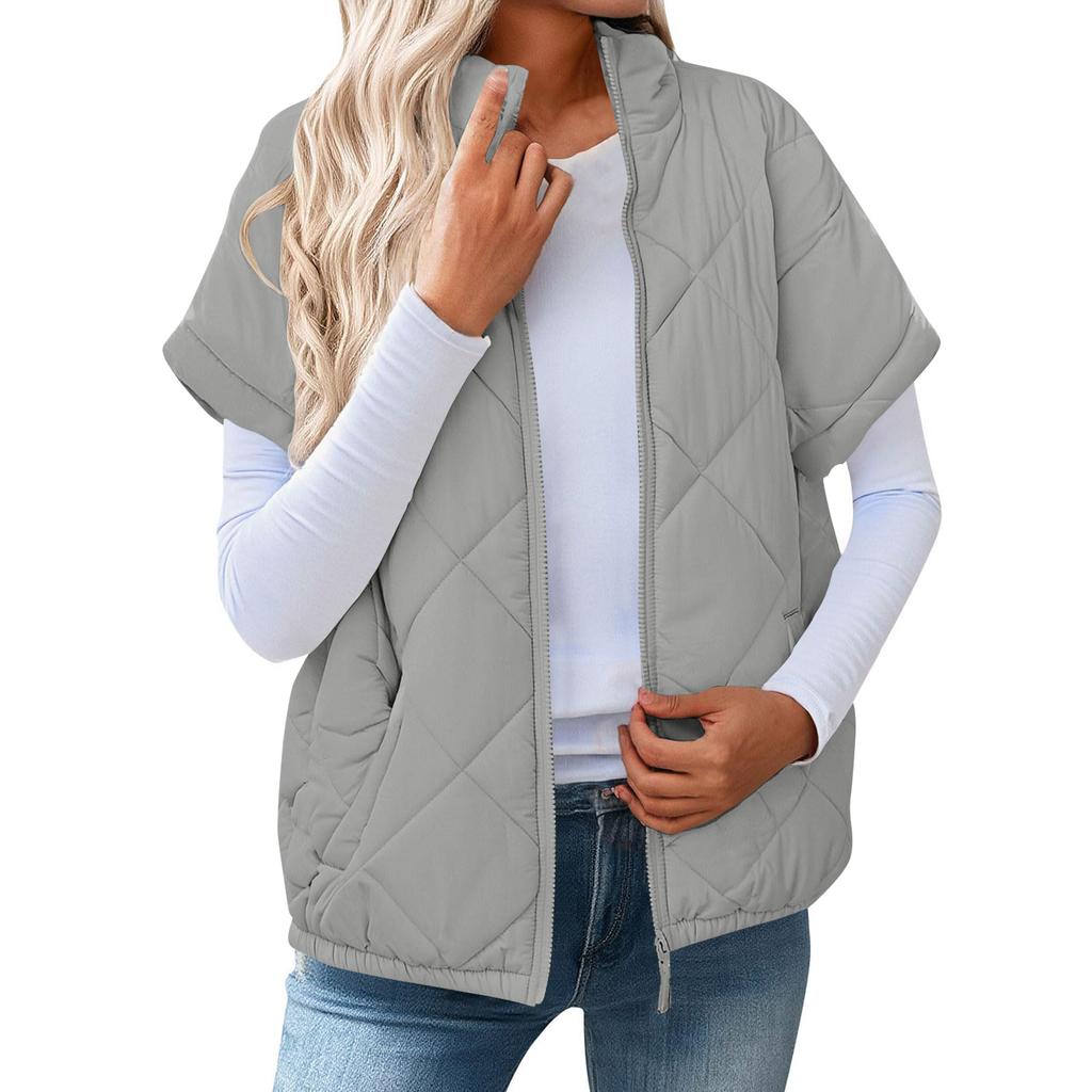 Women's Fashion Light Jacket Stand Collar Multicolor Zipper Button Coat
