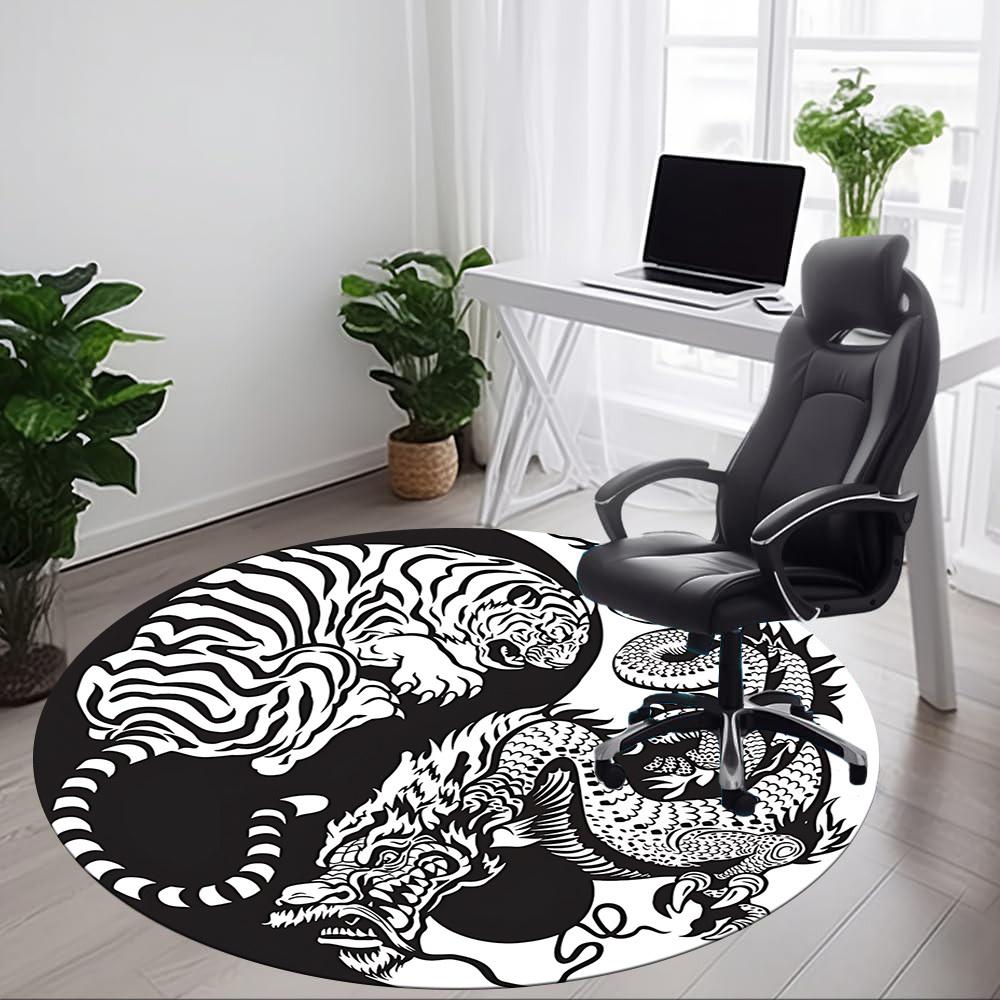 1 Stück Tiger Drache YinYang Büro Runder Teppich, Unter Bürostühlen Schlafzimmer Wohnzimmer Heimdekoration, Raumdeko, In Verschiedenen Größen Erhältlich