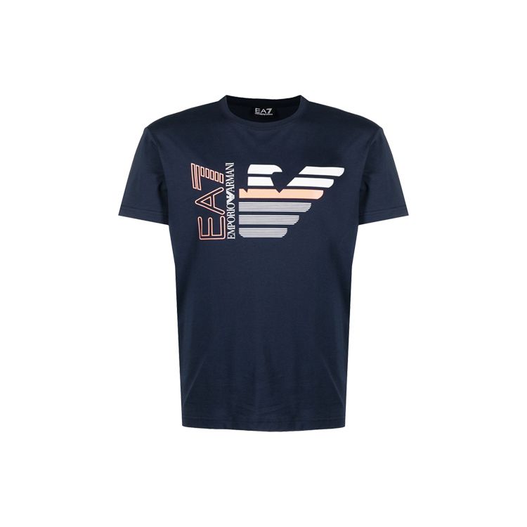 Emporio Armani EA7 Katoenen Ronde Hals Logo Korte Mouw T-shirt Heren tops Donkerblauw 3KPT22-PJ6EZ-1554 M