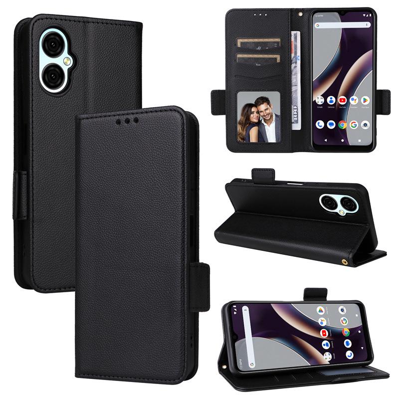 BLU G53 Leather Case: Flip Cover with Card Slot, Lanyard, and Lychee Pattern.