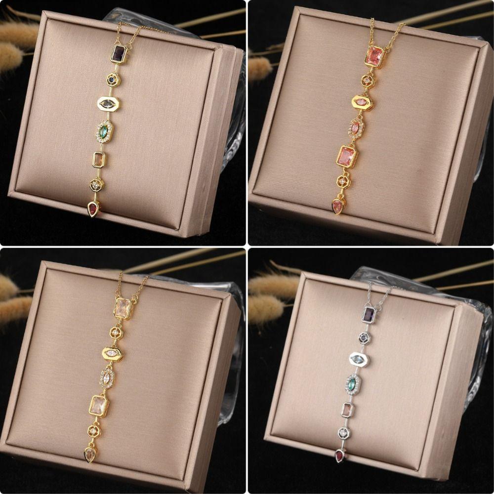 Colorful Zircon Collarbone Chain Irregular Crystal Long Tassel Necklace  Jewelry Accessories