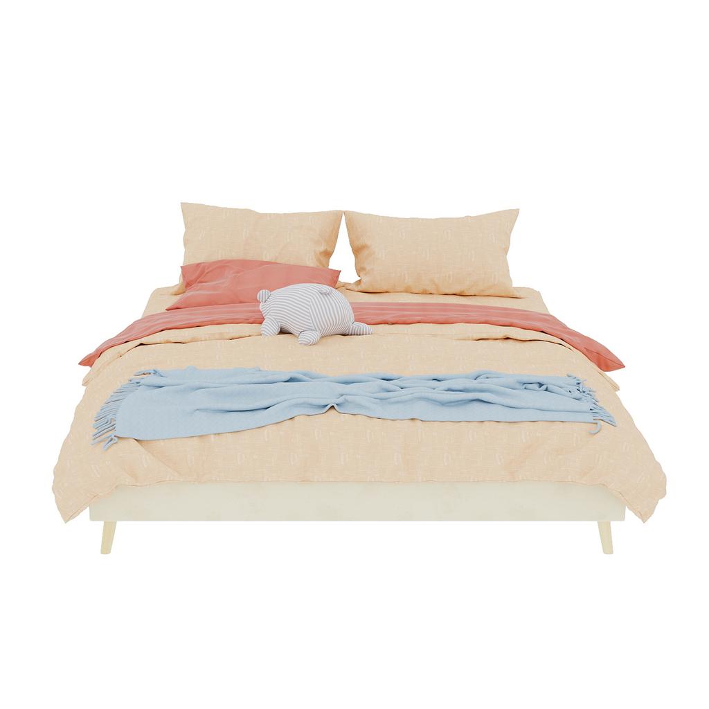 Modern Minimalist Bed Frame, 160x200 cm, Beige, Dutch Velvet Fabric, Low-Profile Base. Excludes Gas Lift Mechanism, Headboard, and Mattress.