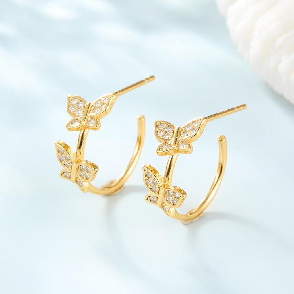 S925 Sterling Silver Butterfly Stud Earrings | Women's High-End Niche Design Jewelry