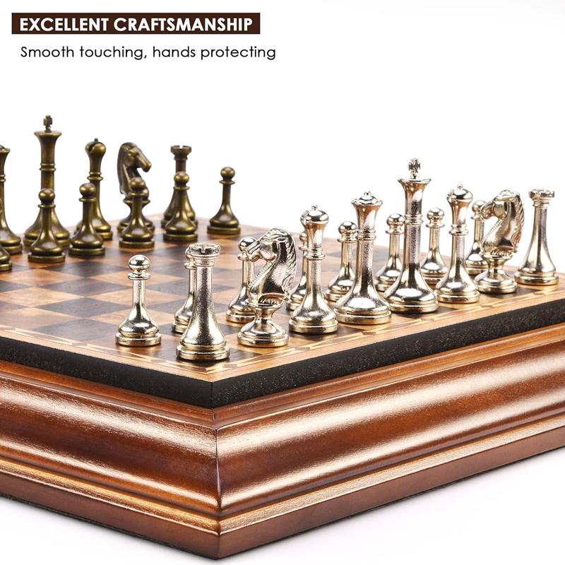 High End Desktop 36Cm/14 Inch Wooden Chess Set, Detachable Metal Chess Pieces King Height 6.3Cm Chess Storage/Gift Packaging