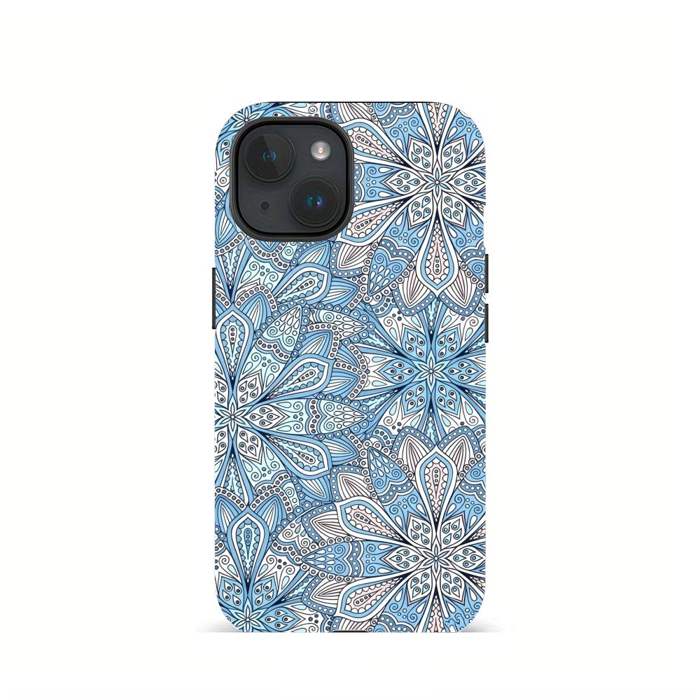 Blue Floral Pattern 2-in-1 Phone Case Suitable for iPhone 17 16 15 14 13 12 11 Pro/Max/Plus Anti Drop and Shockproof Back Cover
