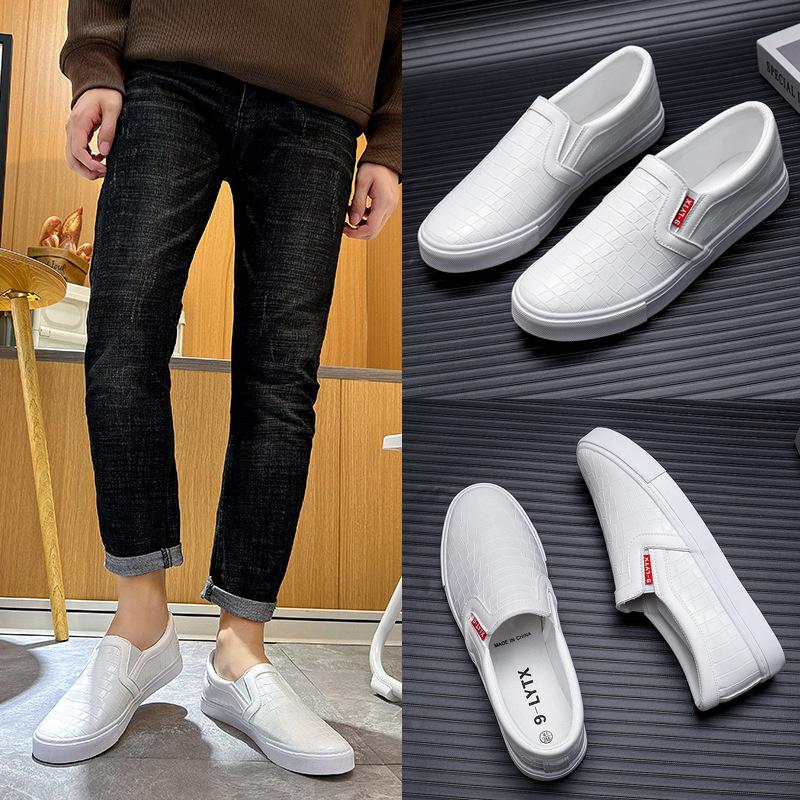 Fashion 2025 Spring Autumn Shoes Mens Loafers Flat Mens Casual Shoes Cool Street Style Male Footwear Slip-on Black White Shoes D348