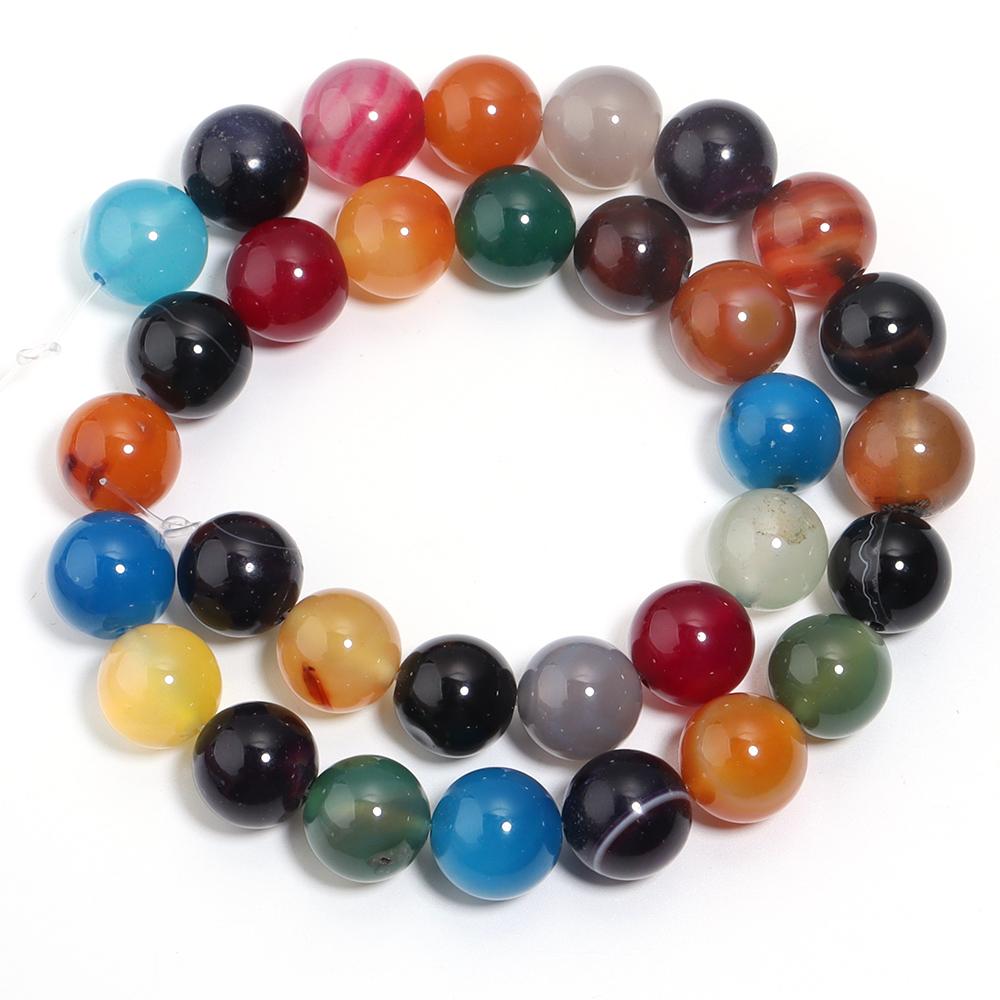4 6 8 10 12mm Natural Agate Stone Beads Colorful Stripe Round Loose Beads For Jewelry Making DIY Bracelet Necklace Accessories