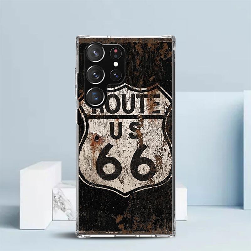 America Route 66 Soft Cover for Samsung Galaxy S25 Edge S26 S24 S23 Ultra Phone Case S22 S21 Plus S20 FE Print Pattern Shell Gal