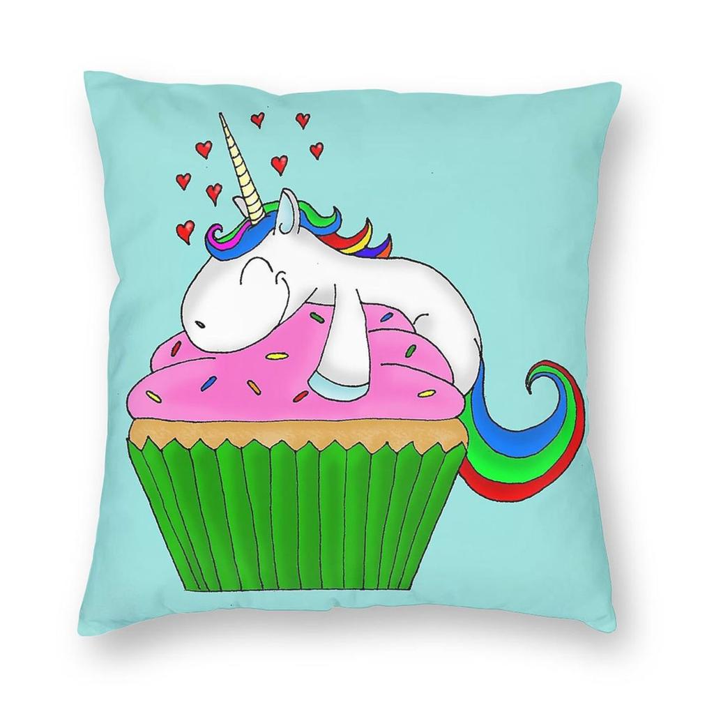 Unicorn Cupcake Square Pillowcase Polyester Linen Velvet Printed Zip Decorative Pillow Case Home Cushion Case Wholesale