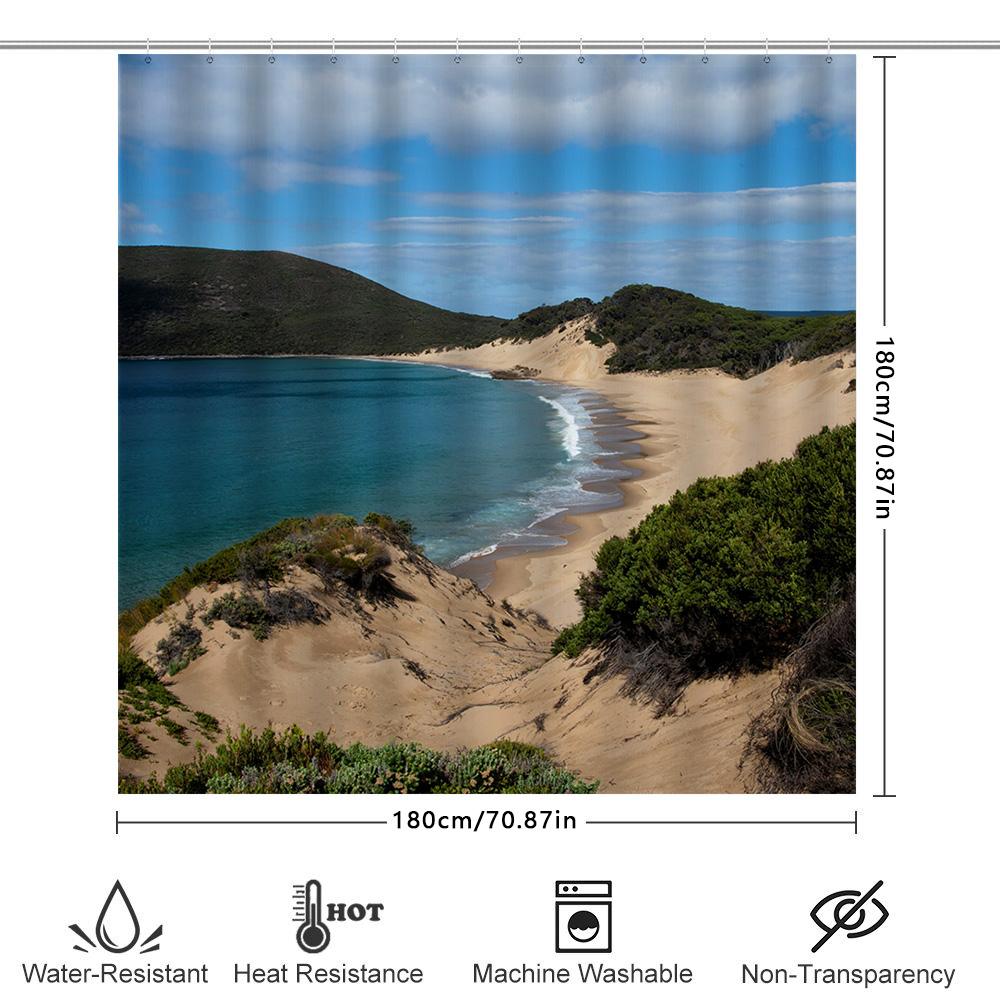 Strand Duschvorhang Küstenmotiv Design Für Badezimmer Dekorationen, Moderne Heimdekoration Wasserdichtes Gewebe, 3D-Druck Bad R