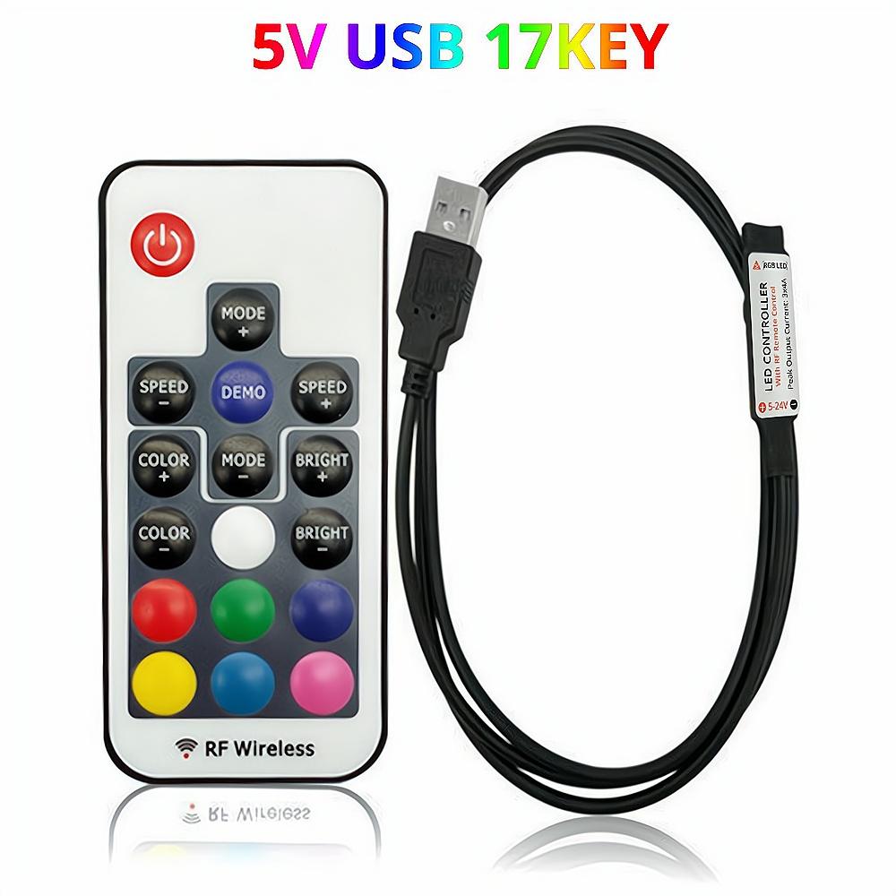 DC 5V USB RGB Control LED Light Strip 3K 17K 24K Wireless Remote Key Led Controller 144w High-power Dimmers Switch Discoloration