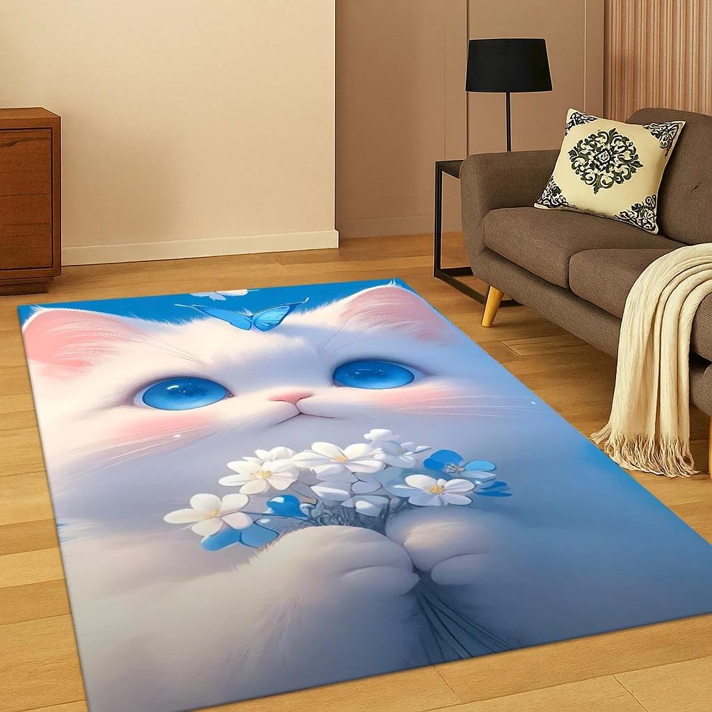 3D Cute Cat Pattern Carpet Rug Floor Mat for Home Bedroom Living Room Sofa Doormat Kitchen Decor Home Living Room Decoration