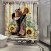 Western Rustic Cowboy Boots & Sunflowers Shower Curtain - Realistic Digital Art, Water-Resistant Polyester