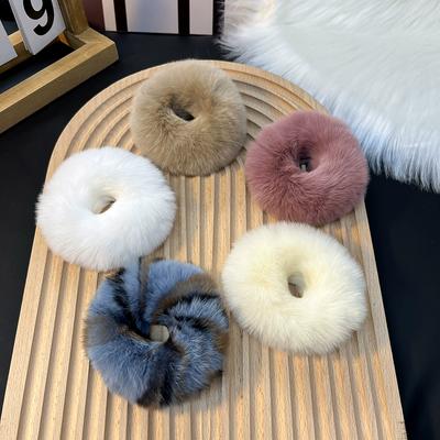Korean Simple Real Otter Rabbit Plush Large Intestine Hair Ring, Cute Ponytail Headband, Internet Celebrity, French Retro Headwear, Autumn and Winter