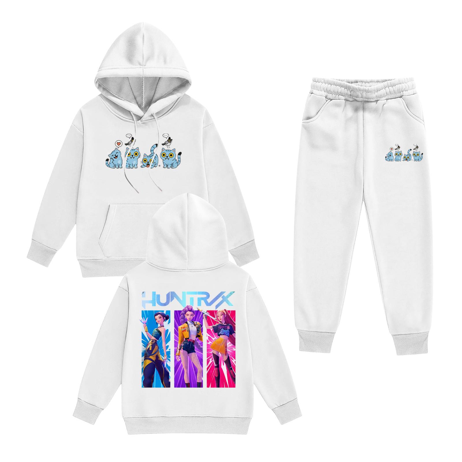 

Kids Long Sleeve Loose Pullover Letter Print Drawstring Hooded Sweatshirt Set 160 білий