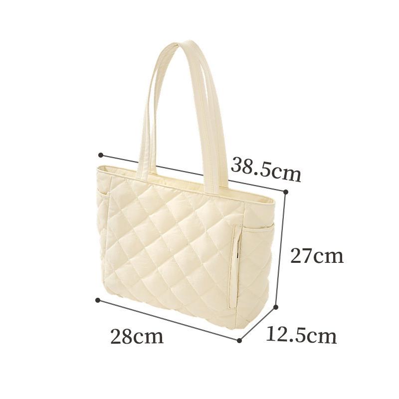 Nylon Tote Bag For Travel With Diamond Pattern Large Capacity Casual Shoulder Bag For Commuting