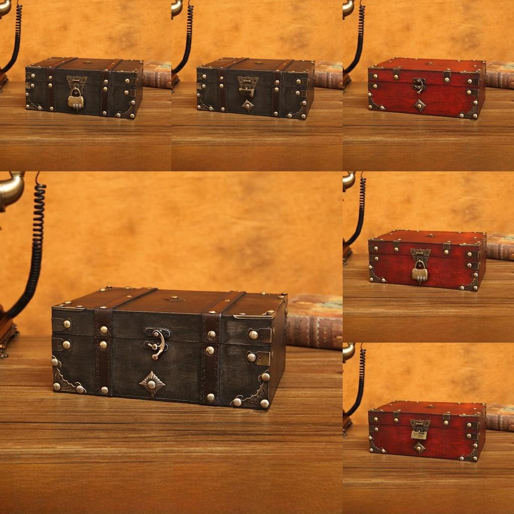 Wooden Retro Style Storage Boxes With Password Lock For Bedroom Organization