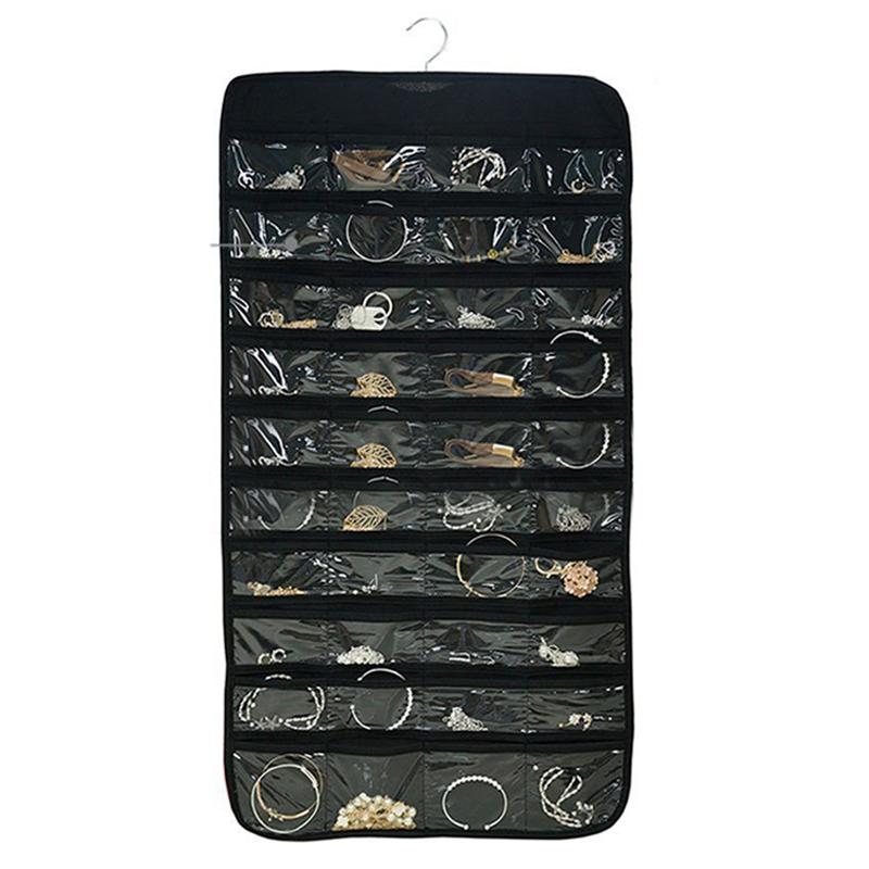 80 Grids Double-Sided Jewelry Hanging Storage Bag Business Membership Card Organizer Sundries Necklace Earrings Storage Pocket