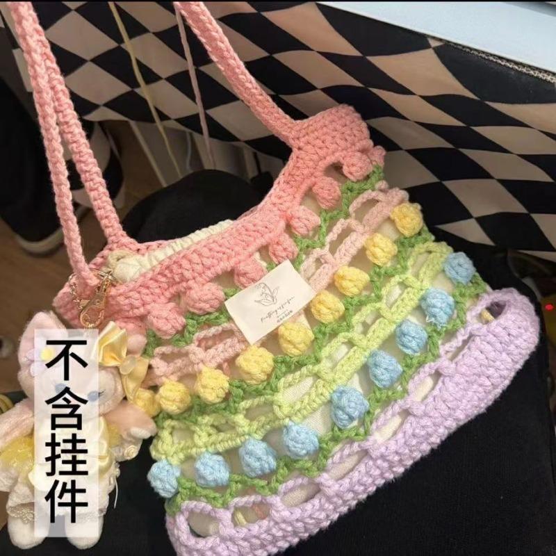 Rainbow Tulip Hand-woven Bag DIY Material Bag Homemade Summer Shoulder Messenger Bag