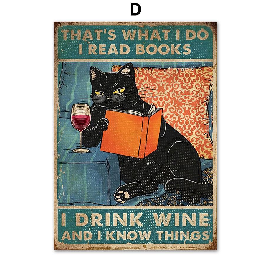 Funny Retro Cat Book Cocktail Wall Art Canvas Painting I'm Anti-Stupid Posters Prints Bar Wall Pictures For Living Room Decor