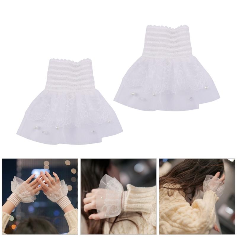 Damen Manschetten Abnehmbare Spitze Rüschen Winter Herbst Hemden Pullover Sweatshirt Falsche Ärmel Weiß