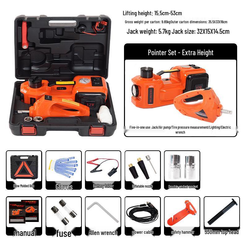 WOKEZ 12V Hydraulic Electric Jack with Inflatable Pump for Small Cars & Off-Road Rescue