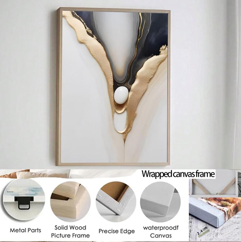 Abstract Gold Leaf Wall Art - Frameless Canvas Painting for Living Room or Bedroom Decor