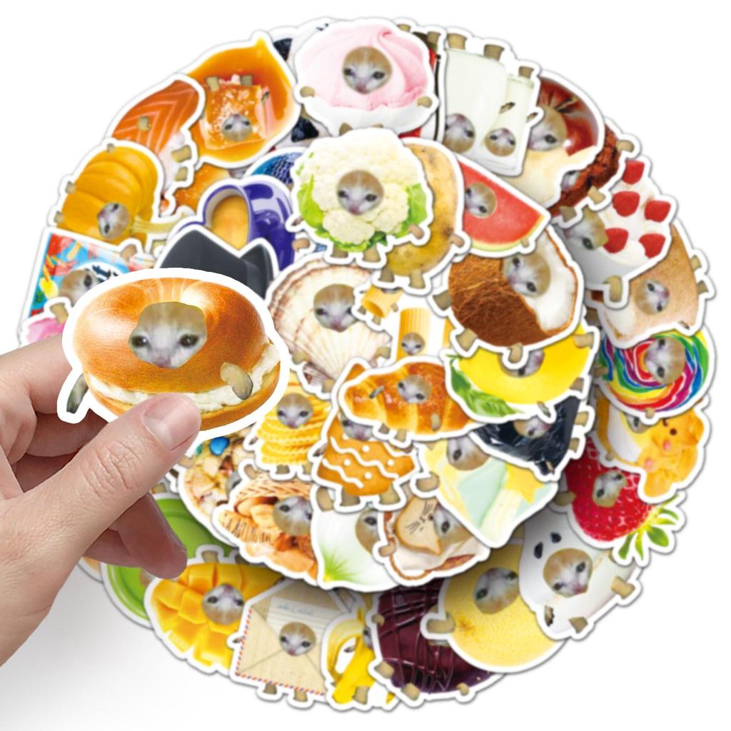50 Humorous Cat Head Stickers: Cross-Border Decor for Phones, Water Cups, Laptops