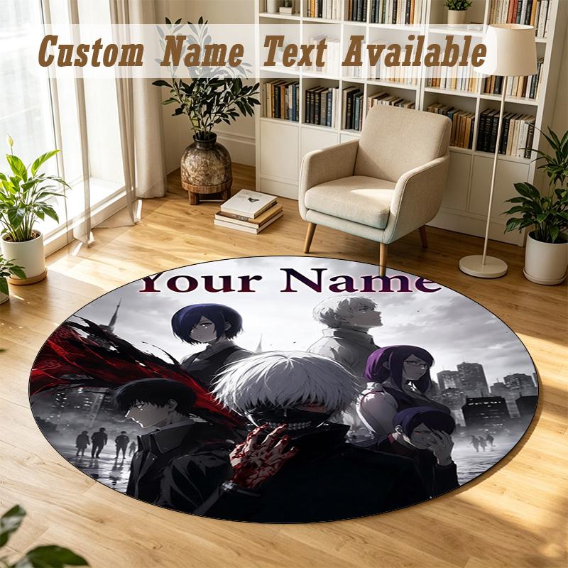 Round Rug Custom NameTokyo Ghoul Pattern Non Slip Carpet Home Floor Decor