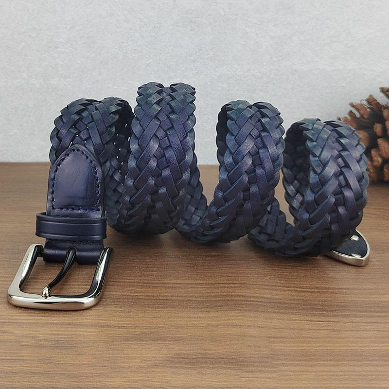 Handmade Leather Woven Belt Men'S Fashion Simple Business Woven Belt Cowhide Pin Buckle Neutral Waistband Tide