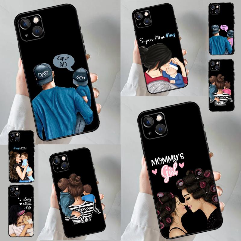 Super Dad Mom Baby Girl Twin Phone Case For iPhone 17 16 15 14 13 11 12 Pro Max Mini 15 16 Plus 16e 17 Air Cover Funda