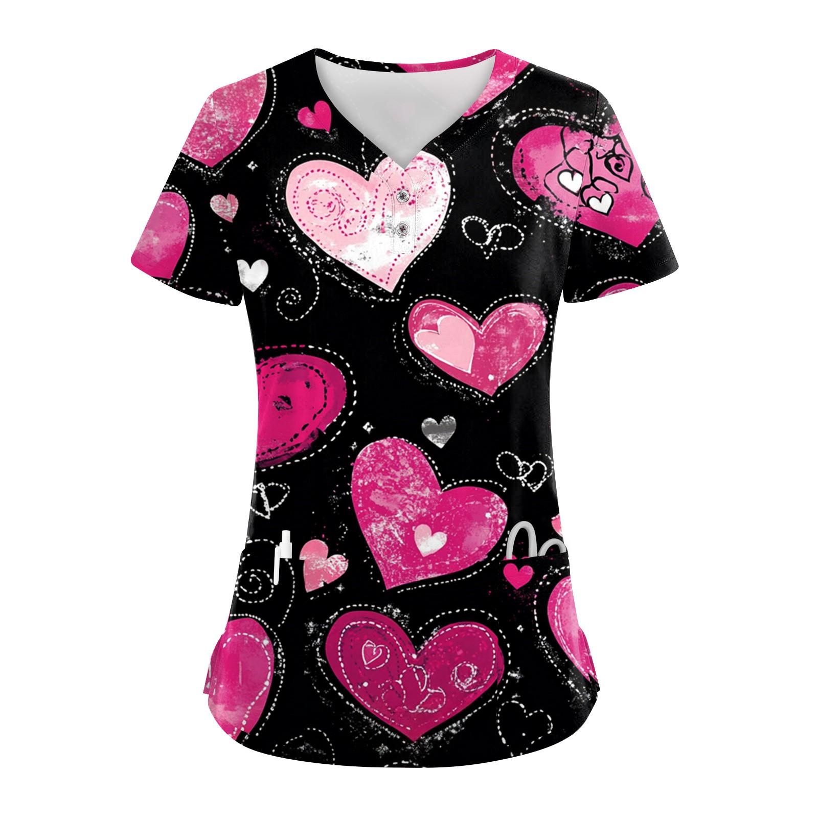 

Женские модные повседневные топы с V-образным вырезом на пуговицах и принтом ко Дню святого Валентина, топы для кормящих мам, топы-халаты для женщин, 2 кармана XXXL