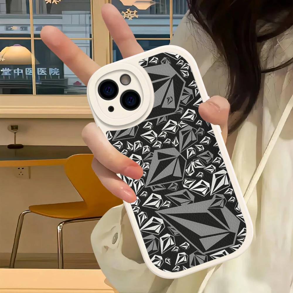 V-Volcom LOGO Mode Für IPhone 16 15 14 13 12 11 Pro Max Plus Leder Handyhülle